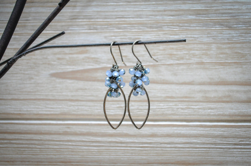 Crystal baby blue and iridescent green teardrop hoop earrings - aNella Designs