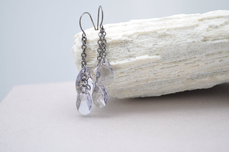 Crystal mauve light purple double teardrop earrings- aNella Designs