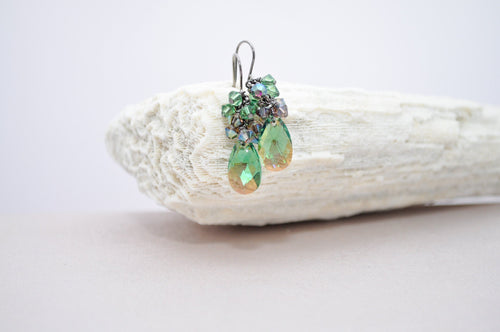 Iridescent green and gold pear shaped teardrop earrings | May August birthday jewelry | gift for her |   - aNella Designs