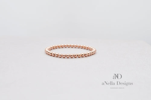 4mm Rose Gold Filled Bracelet | Stretch elastic jewelry | Minimalist stackable bracelet | Dainty rose gold beaded bracelet - aNella Designs