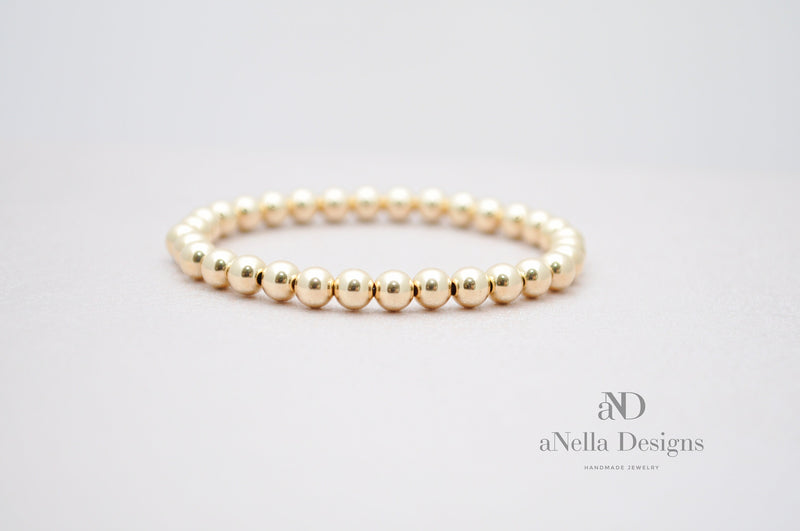 5mm Gold Filled Bracelet | Stretch elastic jewelry | Minimalist stackable bracelet | Dainty gold beaded bracelet - aNella Designs