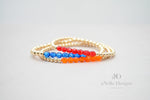 red, blue, orange bead bracelet