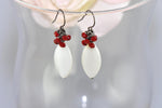 Red holiday earrings with white mother of pearl | Earrings with red accent - aNella Designs