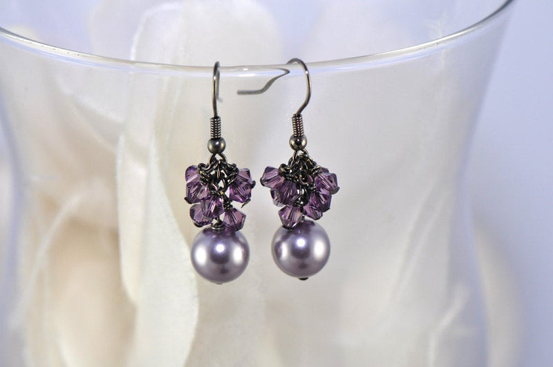 Purple pearl with crystal earrings - aNella Designs