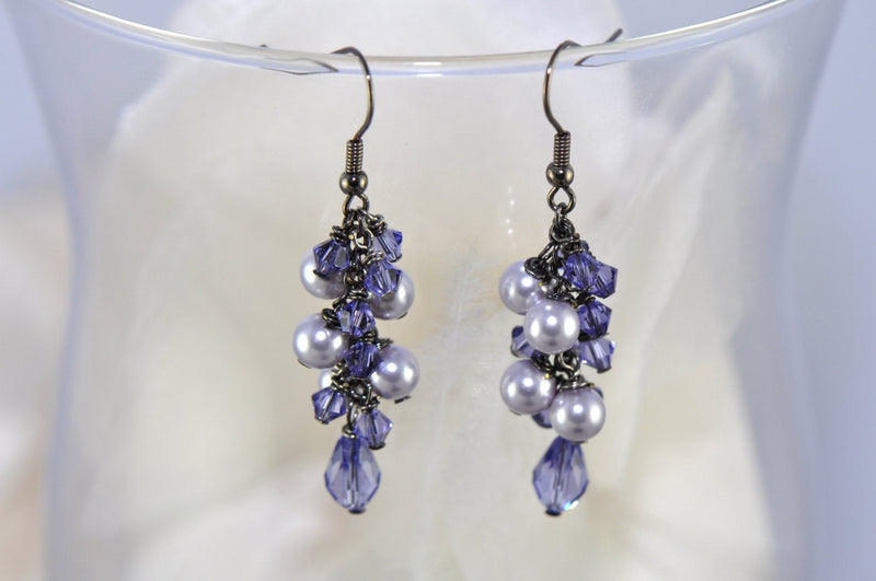 Bridesmaid gift Tanzanite purple teardrop earring with lavender pearls - aNella Designs
