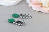 Green malachite diamond shape drop earring with crystals and pearls