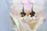 Ivory pearl earrings with burgundy Swarovski crystals