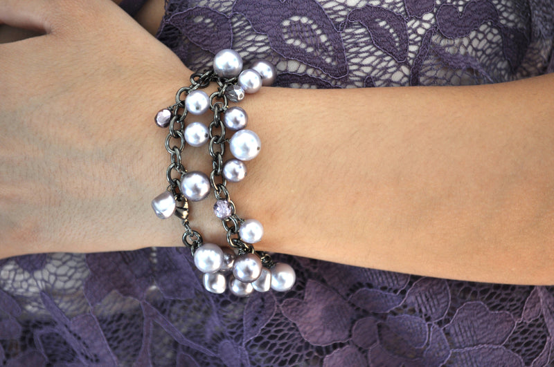 Bridesmaid lavender purple crystal pearl bracelet- aNella Designs