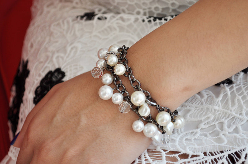 Bridesmaid white crystal pearl bracelet - aNella Designs