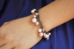 Bridesmaid rose pink pearl dangle drop bracelet | October birthday gift | friendship bracelet | bridal party gift  - aNella Designs