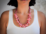 Rose pink pearl statement necklace, silk ribbon beaded necklace - aNella Designs