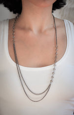 Layered chain necklace with   Grey crystals- aNella Designs