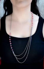 Layered chain necklace with    red iridescent crystals - aNella Designs