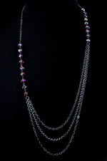 Layered chain necklace with    red iridescent crystals - aNella Designs