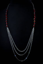 Red   necklace with layered chain | Swarovski siam red crystal holiday necklace - aNella Designs