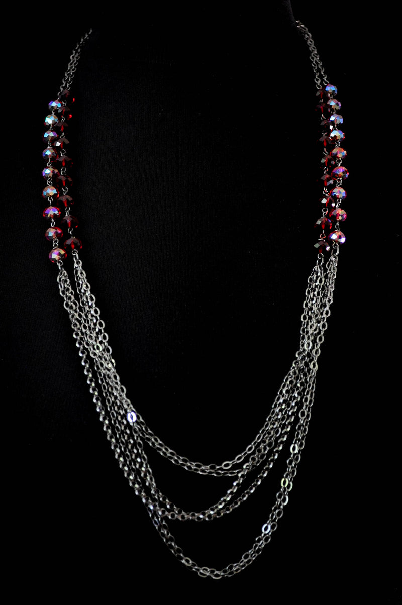 Red   necklace with layered chain | Swarovski siam red crystal holiday necklace - aNella Designs