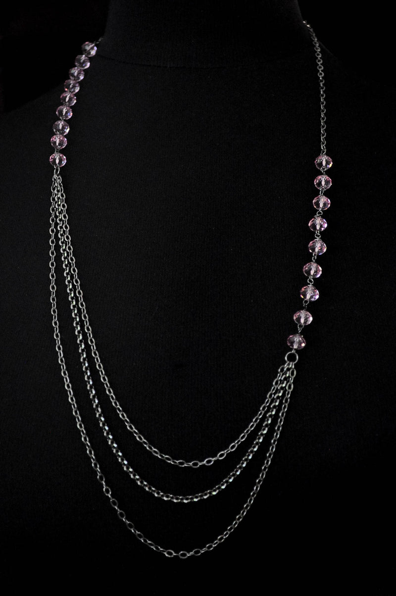 Layered chain necklace with   light pink crystals- aNella Designs