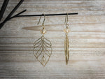 Gold leaf earrings with   crystal -aNella Designs