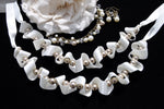 Ivory silk ribbon necklace with brown pearls