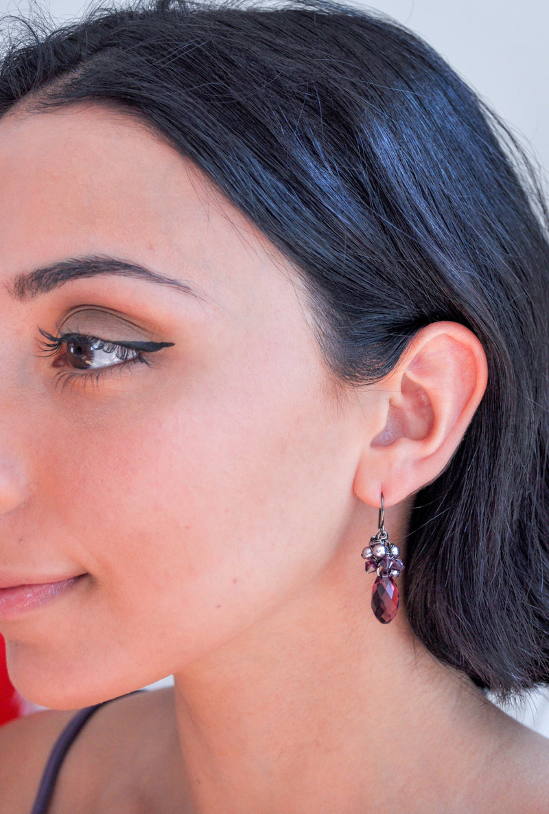 Purple Bridesmaid   crystal teardrop earring with pearls - aNella Designs