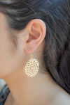 Gold flower petal earrings | gold plated metal cut out flower hoop earrings |  -aNella Designs