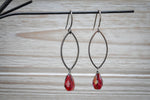 Crystal red siam teardrop hoop earrings