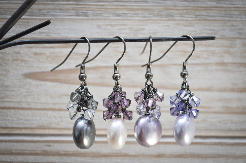 Bridesmaid purple pearl earring with lavender crystals