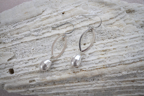 Bridal pearl hoop teardrop earrings