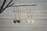 Set of 5 bridesmaid earrings | Drop pearl hoop earrings with gold flower cap | Elegant gold plated pearl jewelry - aNella Designs