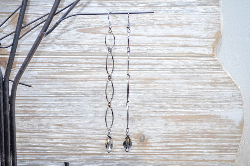 Extral long hoop earrings with silver teardrop crystal - aNella Designs