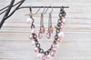 Bridesmaid rose pink pearl bracelet and earring set | Bridesmaid gift set | Pink pearl bracelet | Long drop earrings - aNella Designs