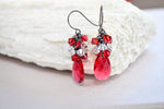 Crystal red teardrop earrings with red and white accents