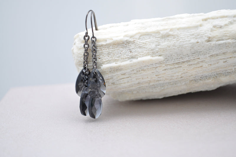 crystal graphite black double teardrop earrings- aNella Designs