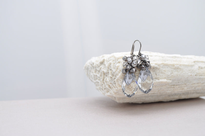 Silver crystal teardrop pear shaped bridal earrings - aNella Designs