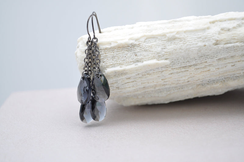 crystal graphite black double teardrop earrings- aNella Designs