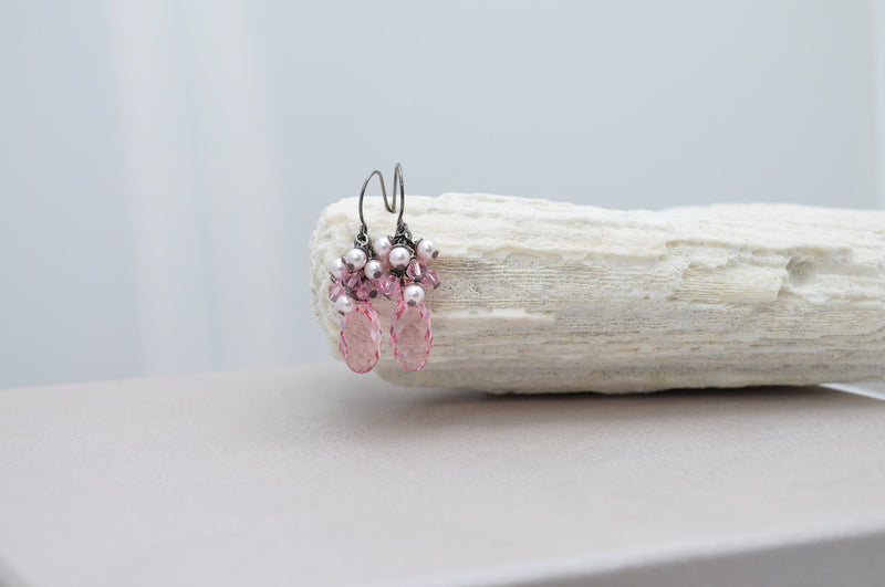 Pink crystal earrings and pearl bracelet gift set - aNella Designs
