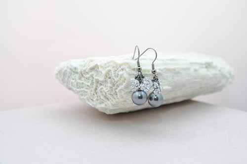 Grey earl earrings with clear crystals