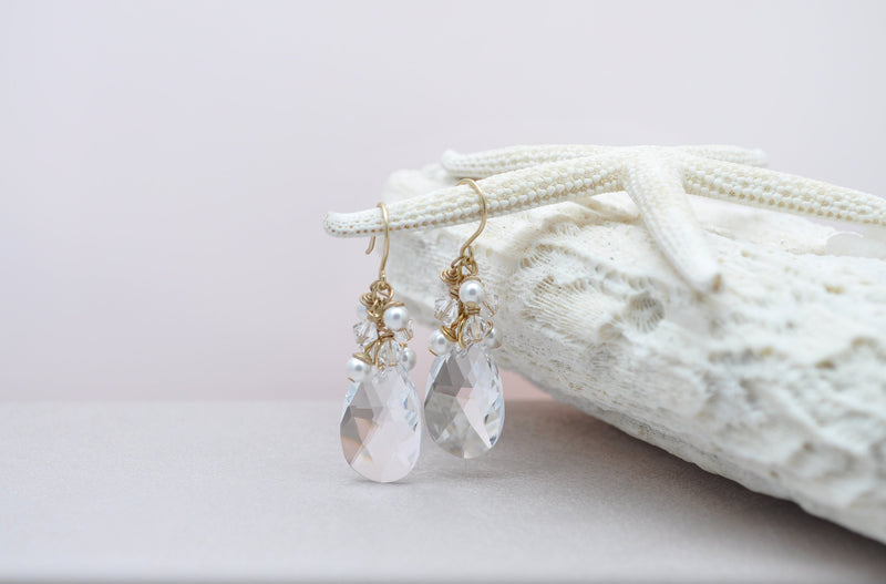 Bridal Ivory pearl and crystal teardrop earrings - aNella Designs