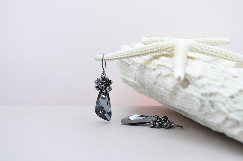 Dark Silver   Crystal Earrings Wing Shaped - aNella Designs
