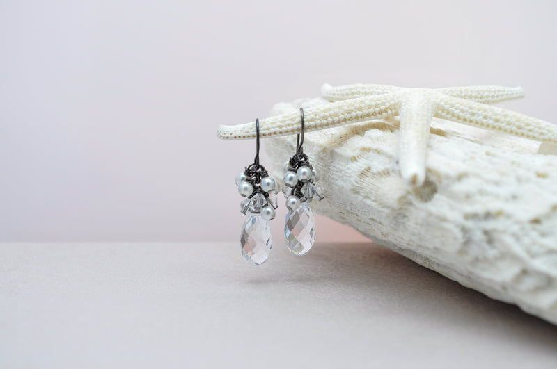 Crystal teardrop earring with white pearls- aNella Designs