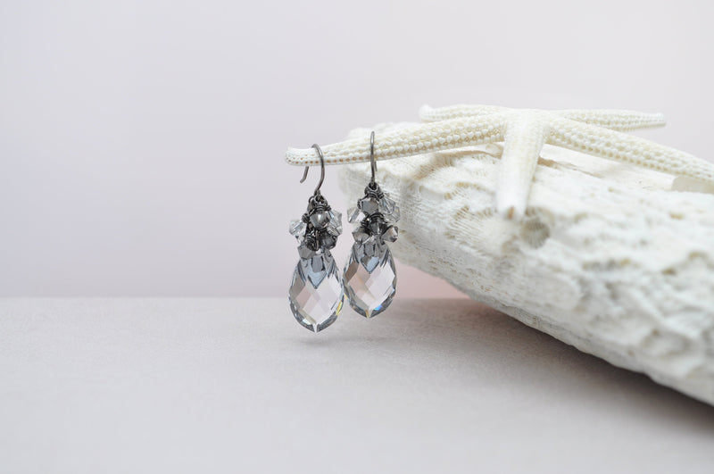 Silver crystal teardrop pear shaped bridal earrings - aNella Designs