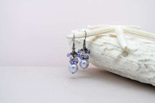 Bridesmaids gift set | Lavender Pearl Earrings with Crystals | Wedding bridesmaid gift - aNella Designs