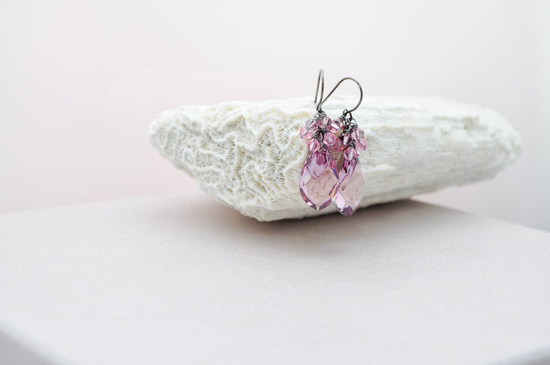 Rose pink teardrop shaped crystal earrings - aNella Designs