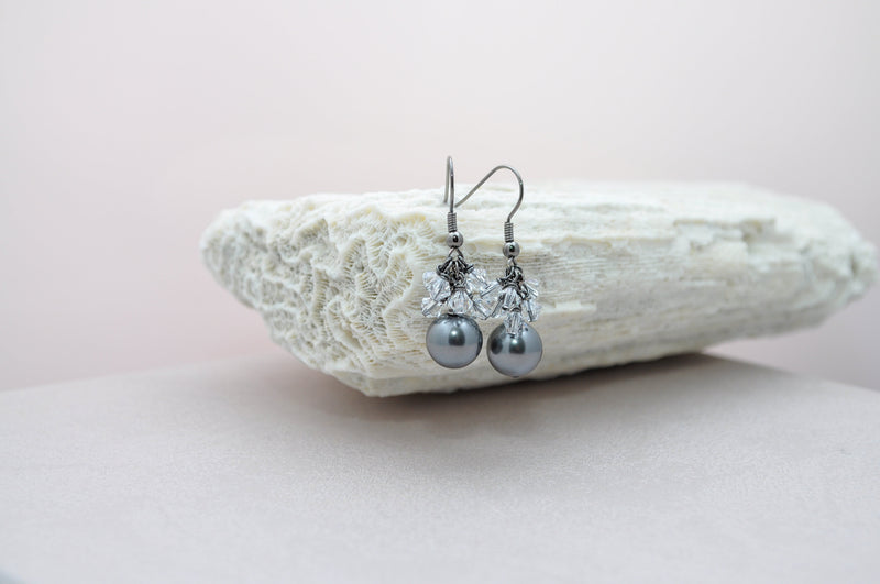 Grey earl earrings with clear crystals