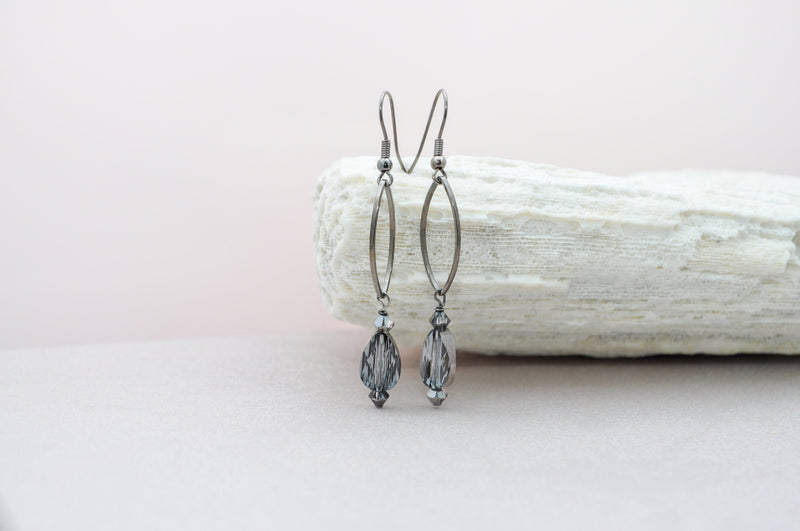 Silver crystal teardrop hoop earrings | little black dress earrings | night out long jewelry - aNella Designs