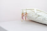Crystal antique pink earrings, blush earrings, lilac gold teardrop oval hoop earrings - aNella Designs