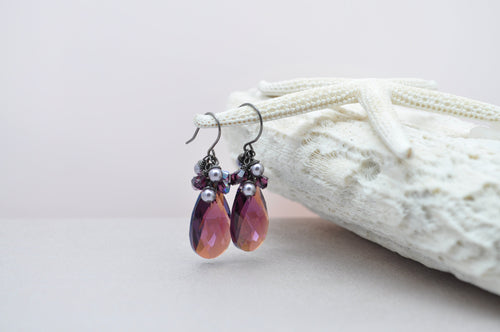 Deep purple teardrop pear shaped crystal earrings - aNella Designs