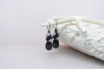 Black graphite teardrop earrings with silver pearls | Drop dangle earrings | Fancy elegant black long earrings - aNella Designs
