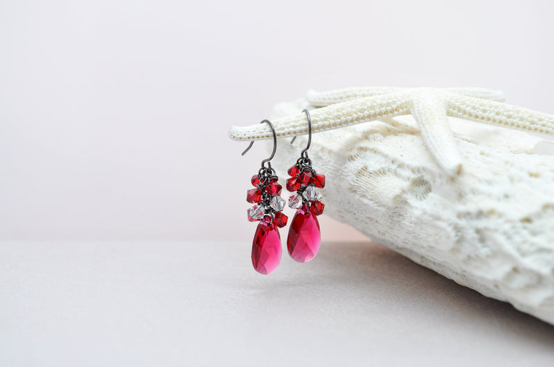 Ruby red teardrop earrings | Bridesmaid earrings | Holiday scarlet jewelry | Prom and Valentines day gift - aNella Designs
