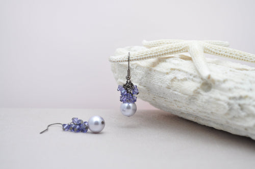 Lavender Purple Pearl Earring with Crystals | Bridesmaid earrings | Bridal party jewelry | Classic elegant pearl earrings | - aNella Designs